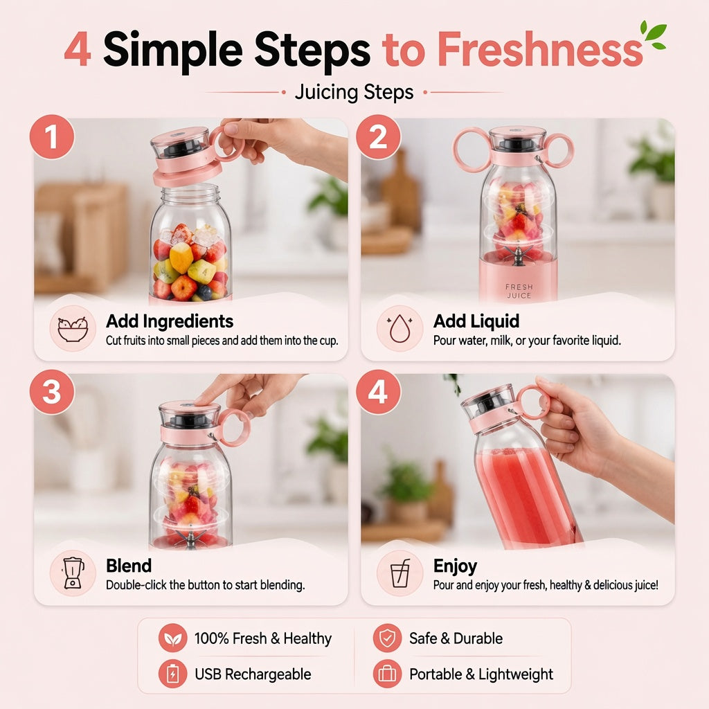Portable Juicer Bottle – USB Rechargeable Mini Blender | 350ml