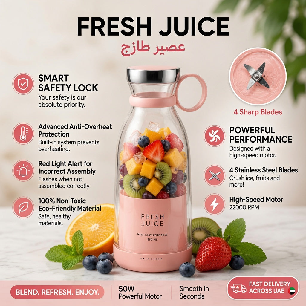 Portable Juicer Bottle – USB Rechargeable Mini Blender | 350ml