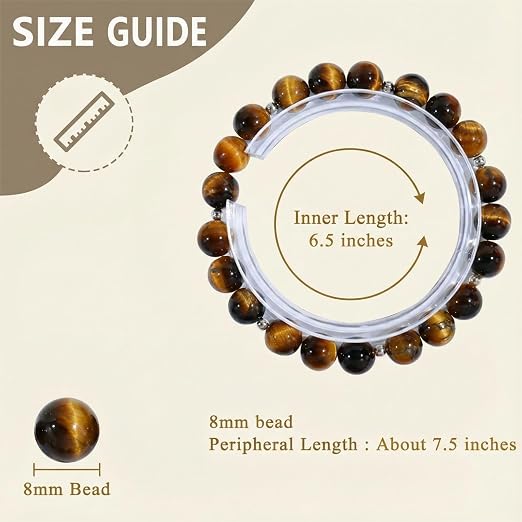 Natural Tiger’s Eye 8mm Gemstone Bracelet – Elegant Stretch Beaded Wristband for Men & Women