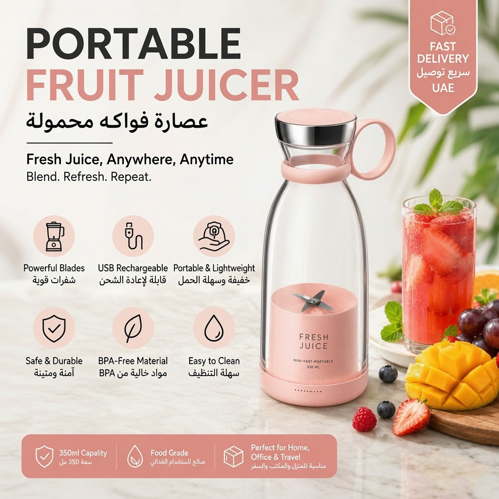 Portable Juicer Bottle – USB Rechargeable Mini Blender | 350ml