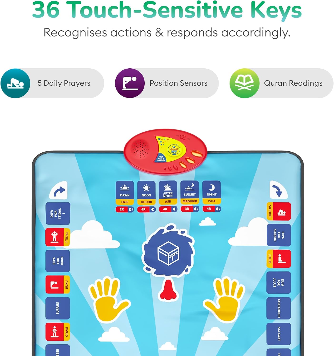 Kids Electronic Muslim Prayer Mat , Interactive Islamic Learning Rug with Quran Surahs, Adhan, Duas & Salah Guidance