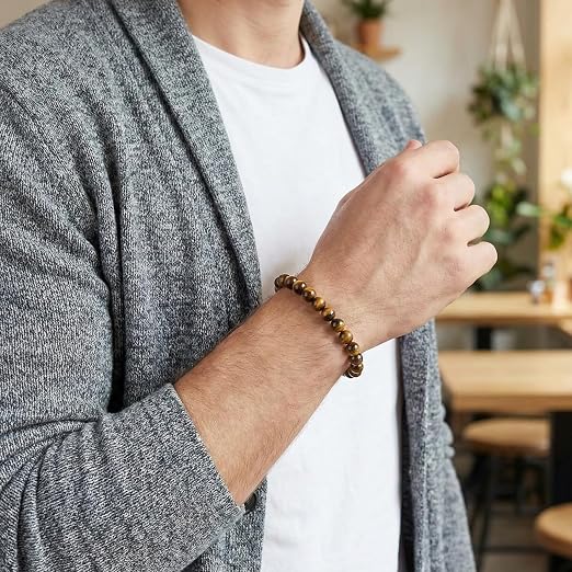 Natural Tiger’s Eye 8mm Gemstone Bracelet – Elegant Stretch Beaded Wristband for Men & Women